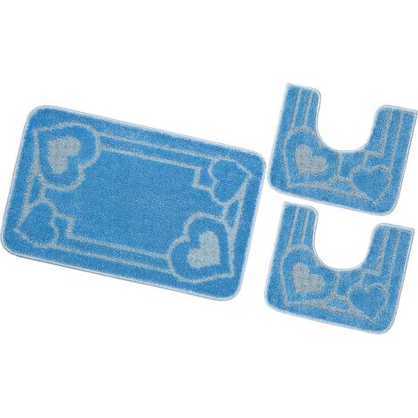 Tappeto Bagno Set 3 Pezzi Tinta Unita Antiscivolo Assorbente Camera Letto 100% Made In Italy - Azzurro