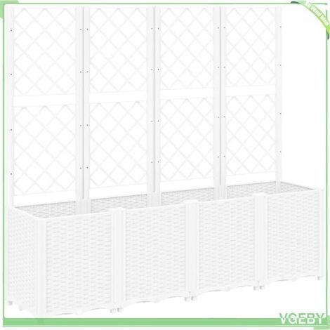 Jardinière avec treillis - FAFEICY - 367874 - Blanc - 160x40x140 cm - PP aspect rotin, 4 bacs modulaires (1/5)