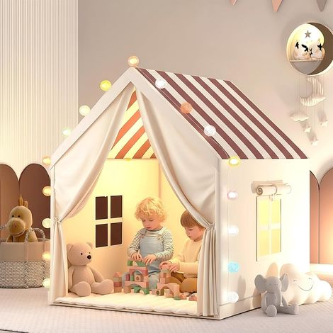 Tente Enfant Intérieur,Cabane Enfant Intérieur 105×120×128Cm,avec Fenêtres,Guirlande Lumineuse,Drapeaux,Installation Rapide,Maison De Jeu pour Garçons Et Filles (1/5)