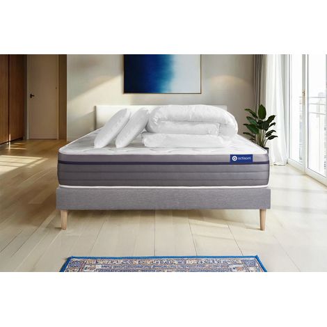 Pacchetto letto completo - Materasso 140x200cm + Box spring con doghe (kit) + 2 cuscini + Piumino - Actilatex Zen