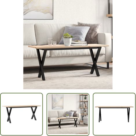 The Living Store Table basse cadre en X 110x40x45 cm bois de pin massif et acier - Table Basse - Meuble Salon - Table Bois - Table Design - Table Industrielle (1/5)