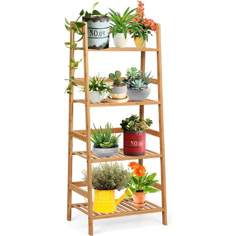 Libreria in bambù a 4 ripiani 48 x 32 x 115 cm grande capacità moderna in bambù naturale 200010724