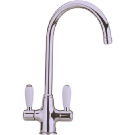 Rubinetto Cucina Miscelatore Doppio Comando Lavello Canna Tonda in Ottone Paini Satinato (1/2)