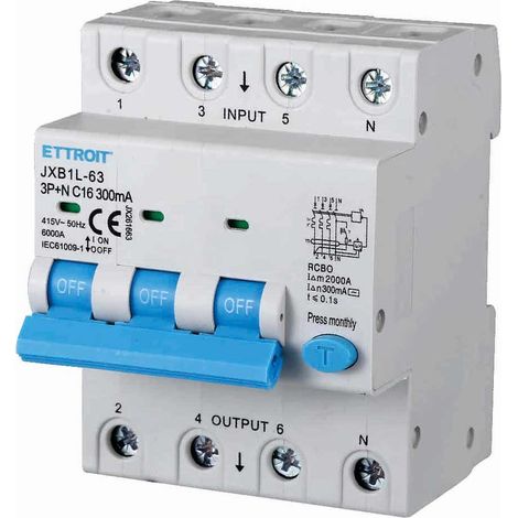 ETTROIT Interruttore Magnetotermico Differenziale 3P+N 16A 300mA 380V-6KA JX261663 (1/5)