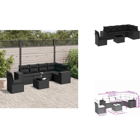 7-tlg. Garten-Sofagarnitur mit Kissen Schwarz Poly Rattan - Gartenmöbel - PE-Rattan Möbel - Outdoor Set - Esstisch - Lounge Set (1/3)