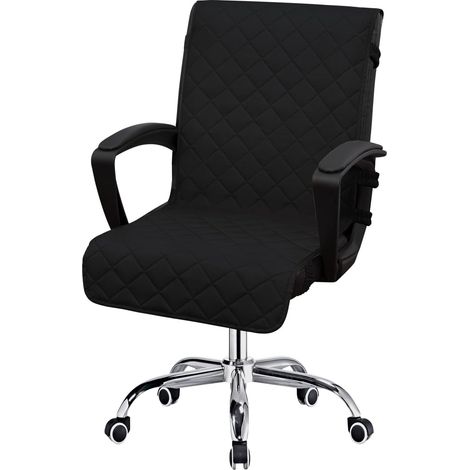 Housse de Chaise de Bureau réversible résistante à l'eau avec Boucle antidérapante pour Fauteuil ou Chaise sans accoudoirs (Grand, Noir) (1/5)