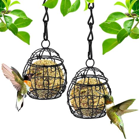 Juego de 2 comederos para pájaros - Soporte para bolas de grasa - Colgantes - Para aves silvestres - Para colgar (1/5)