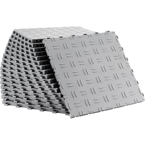 Dalles de Garage Emboîtables, 12 x 12 x 0,53 pouce, Lot de 50, Revêtement de Sol Antidérapant, Texture Double Face, pour Garages, Sous-sols, Ateliers, Argent (1/5)