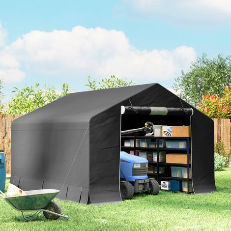 Caseta de jardín, tienda de almacenamiento impermeable, refugio para moto, puerta enrollable con cremallera, 300 x 300 x 210 cm, gris oscuro (1/5)