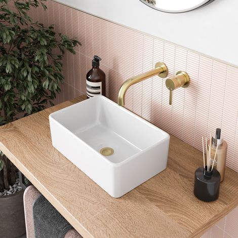 Bathroom Countertop Basin Sink Modern White Gloss Rectangular, 361 x 231mm (1/3)