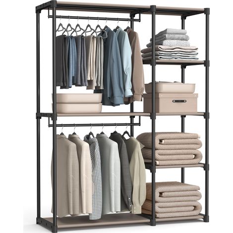 Armoire de Rangement, Penderie Pliable, Dressing, Armoire Métallique, avec Barres de Suspension, Porte-vêtements, pour Vestiaire, Chambre, 124 x 43 x 182 cm, Taupe RYG026R02 (1/5)