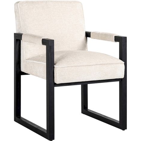 Chaise de salle Ă manger design blanche confort chenille - Blanc chenille et structure noire (1/5)