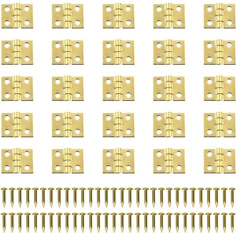 100 Pièces Mini Charniere Rétro Charnières Connecteurs Charniere Laiton Petite Charnières Métal Charnière Miniature avec Vis Cabinet Porte Tiroir Coffre (1/5)