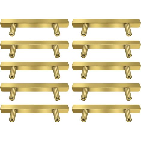 Lot de 10 poignées de tiroir en laiton brossé - Poignée de placard - Installation simple pour diverses applications domestiques - Poignées de tiroir dorées (1/5)