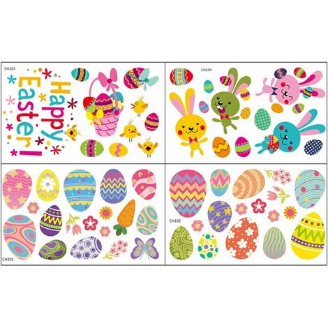 Décorations de Pâques en forme de lapin pour fenêtre - Autocollants pour fenêtre - Motif empreintes de pattes de lapin - Pour la maison, le bureau, l'école - Cadeaux de Pâques (1/5)