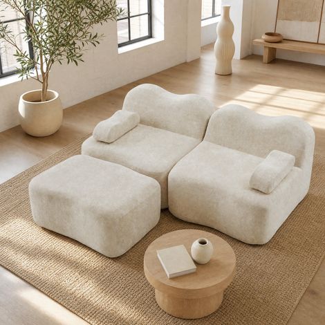 Canapé d'angle modulable 192x167x70 cm en velours beige, gain de place pour salon FloraGrace (1/5)