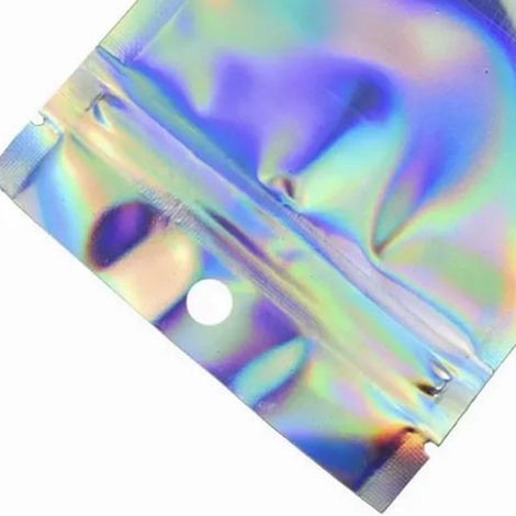 Packung mit 100 selbstverschließenden, transparenten Beuteln (9 x 12 cm) mit aluminiumbeschichtetem Glitzer-Yin-Yang-Muster, für farbige Datenkabel und Schmuckverpackungen. (1/5)
