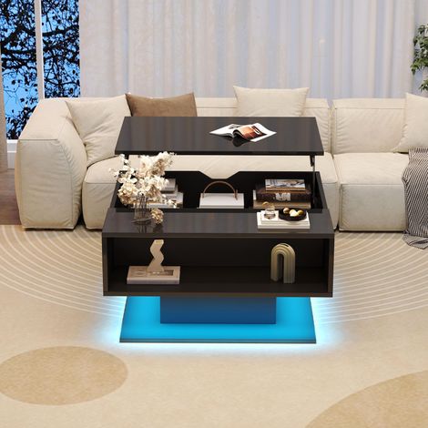 807540cm Couchtisch mit hydraulischem Aufzug,Hochglanz-Sofatisch,Wohnzimmertisch mit Stauraum,halboffener Stauraum,Geometrischer kaffeetisch,Ergonomischer Wohnzimmer-Beistelltisch,Schwarz (1/5)