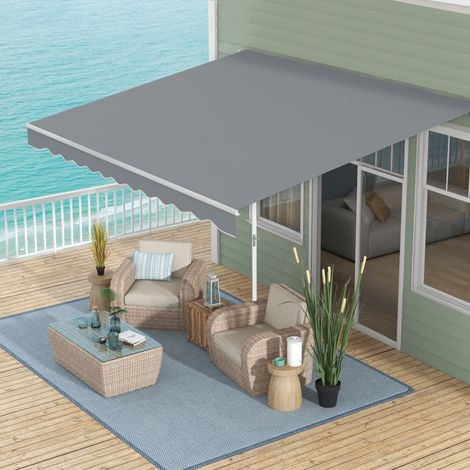 Tenda da sole retrattile manuale 4x2,5 cm per balcone con manovella, telaio in alluminio anti-UV per finestre da giardino, grigia