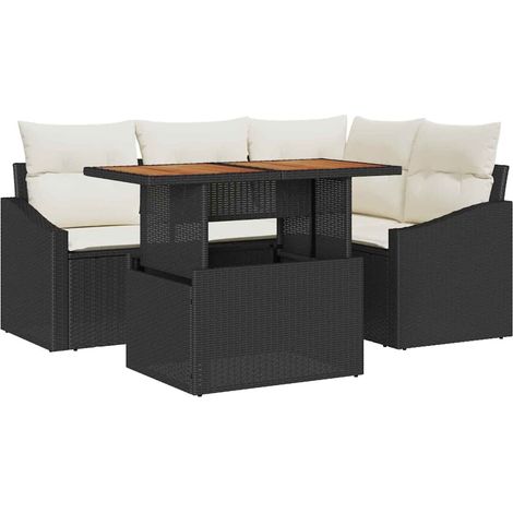 Garden Sofa Set with Storage 5 pcs Black Poly rattan vidaXL