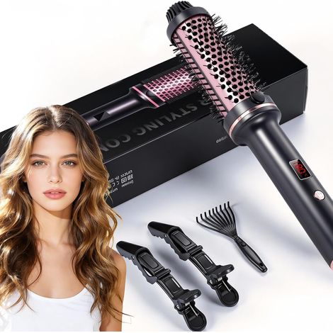 Ceramic Heating Brush, 38 mm Thermal Brush 3 in 1, LCD 100-210°C, Smoothing, Soft Curls, Volume, Ionic Anti-Frizz Design, 5 Temperature Settings, Quick Heating (Style 3) (1/5)