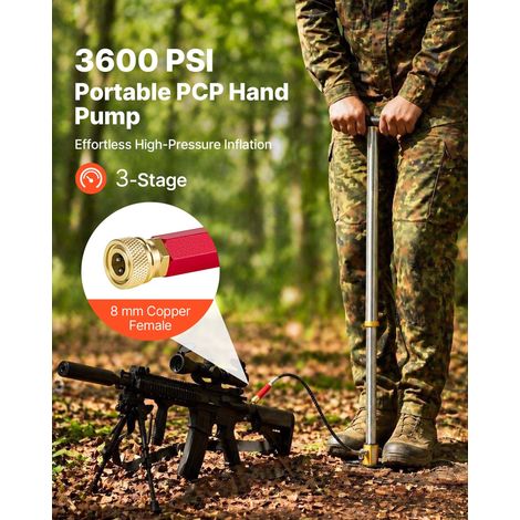 Pompe à Main PCP, 3 Étages, Pompe PCP Haute Pression pour Carabine à Air Comprimé, Paintball, Gonflage de Pneus, Kayak, 24,82 MPa, avec Filtre Séparateur Huile et Eau, Manomètre, Tube Acier Inox (1/5)