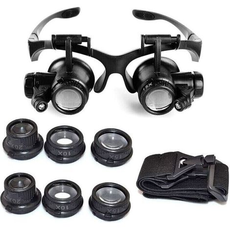 Vente chaude-Loupe Serre Tête Loupe Frontale Lunettes grossissantes Allumage LED Grossissements de 10x, 15x, 20x et 25x,de