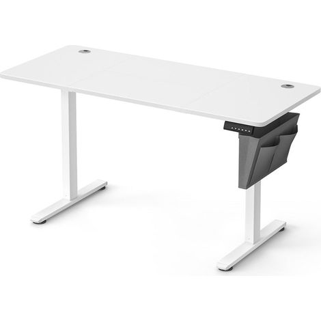 Bureau électrique assis-debout bureau réglable en hauteur 60 x 120 x (72-120) cm 4 hauteurs mémorisables pochette de rangement pour bureau blanc nuage
