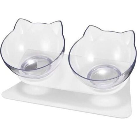 Gamelle et écuelle pour chat Double Bol de Chat avec Support en Plastique 27.5 x 14 x 13 cm Blanc