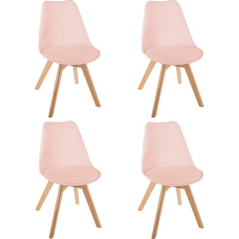 Atmosphera – Lot de 4 chaises scandinaves 81cm – Bois hêtre, polypropylène, mousse – Hauteur d'assise 46cm – Couleur rose poudré (1/4)