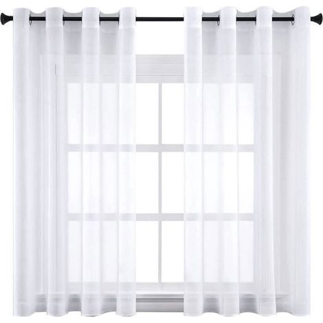 KLVGTIFS PU - Lot de 2 Rideaux Voilages, Décoration Rideau à Oeillets pour Salon Maison Fenêtre Balcon, Blanc,140x160cm (1/4)