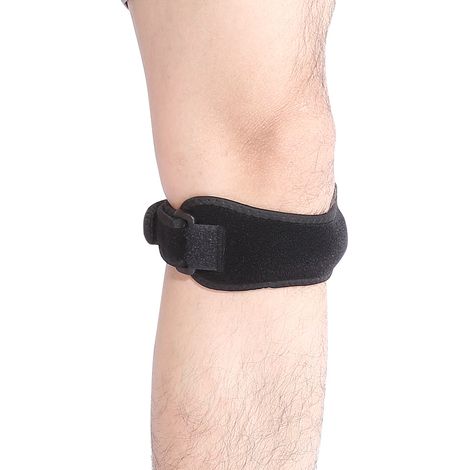 Sportliche Kniebandage mit Kompression und seitlicher Stütze für Wandern und Laufen – Schwarz (1/4)