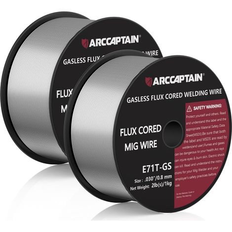 Fil fourré 0,8 mm 2 kg E71T-GS MIG pour poste à souder sans gaz MIG/MAG FLUX avec bobine de fil de 100 mm avec mandrin de 20 mm, pack de 2 (1/5)