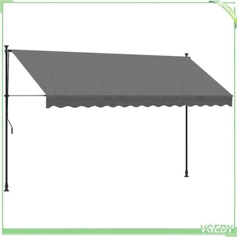 Auvent rétractable - FAFEICY - 368741 - 350 x 150 cm - Anthracite - Cadre acier, hauteur réglable (1/5)