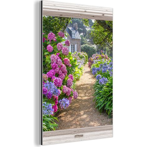 CUADRO DE METAL Hortensia - Transparente - Flores - Verano - Morado - Camino Cuadros Para Dormitorio 60x90 (1/5)