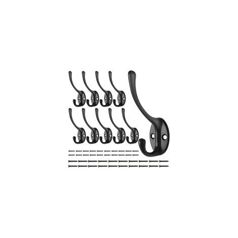 10 PCS Crochets Muraux Patères Noir, Vintage Mur Porte-Manteau Patères Crochets Col De Cygne Double Crochets Muraux pour Porte Salle De Bain Cuisine (1/5)