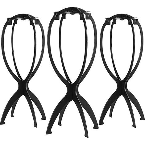Lot de 3 supports à perruques pliables en plastique durable (noir) (1/5)