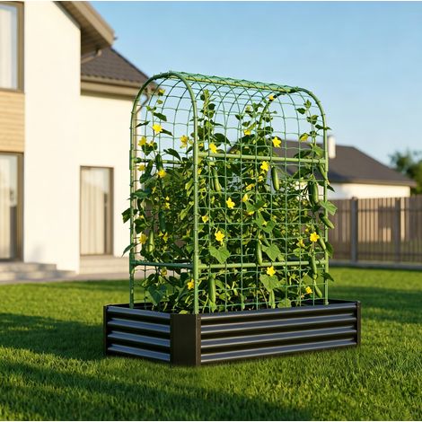 Fioriera rialzata 120x60x150 cm in metallo nero per ortaggi, erbe aromatiche e fiori (1/5)