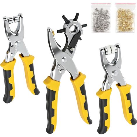 Ensemble de Pinces à Percer œIllets Boutons-Pression, 6 Tailles de Trous de 2 à 4,5 mm, Inclus 100 œIllets se 4 mm + 25 Paires de Boutons-Pression, Convient pour Cuir, Textiles, Carton épais (1/5)