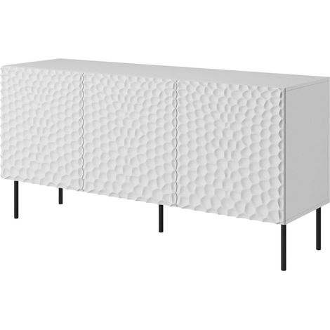 Commode HOLE 152cm façade fraisée panneau MDF trois portes blanc mat (1/4)