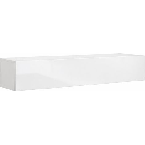 Mobile TV Sospeso Moderno Con 3 Vani Contenitore Anta A Ribalta Reversibile Frontale Lucido In Melaminico Design Minimal Per Soggiorno Salotto Zona Living 160 X 34 X 40 Cm Bianco (1/5)