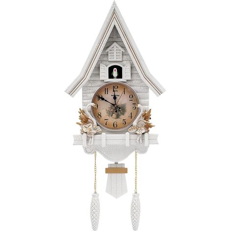 Horloge à coucou silencieuse - Horloge murale moderne - Volume réglable - 20 dB - Fonctionne avec piles - Pour la maison, le salon, le bureau - Blanc (1/5)