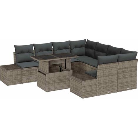 Maison Exclusive - Gartensofa-set mit Kissen 9 pcs Grau Poly-Ratt
