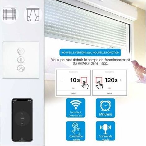 2x Interrupteur Volet Roulant Connecté, Ouverture Réglable, Commutateur Rideau Stores WiFi, Compatible avec Alexa Google Home pour Commande Vocale, Minuterie Intelligent Moteur Mural--