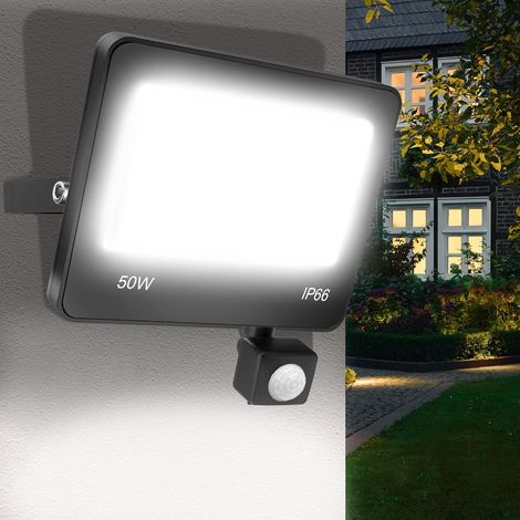 1 projecteur led extérieur détecteur de mouvement, 50w 5000lm, ip66, 6500k, pour garage cour jardin entrée (1/5)