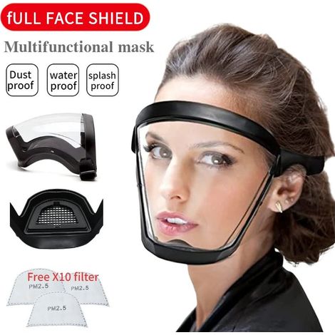 2pcs Masque facial transparent Bouclier intégral Lunettes de sécurité Masque de protection des yeux Coupe-vent Anti-poussière Casque intégral anti-éclaboussures (1/5)
