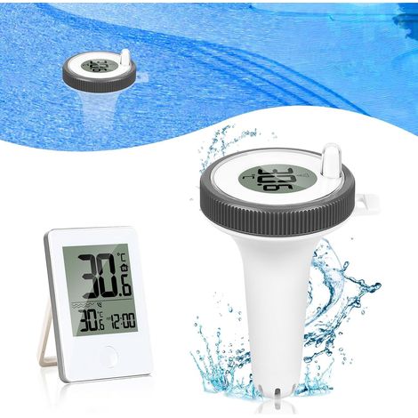 Gut ablesbares, schwimmendes Poolthermometer mit Temperatur- und Luftfeuchtigkeitsanzeige. Kabelloses, digitales Poolthermometer, wasserdicht (IP67), für Schwimmbecken, Badewannen und Aquarien. (1/5)