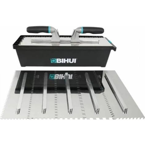 Boite de 6 peignes crantés interchangeables 48cm en inox – 2 poignées ergonomiques – Pour application uniforme de colle sur carreaux