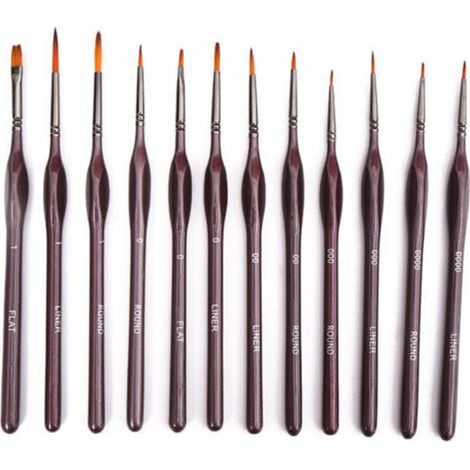 12 Pcs Pinceaux Fins Pinceaux Peinture Professionnels Pinceaux Miniatures pour Acrylique Huile (1/5)