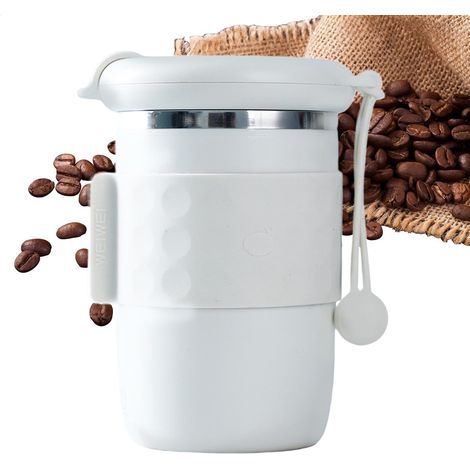 Magnetischer elektrischer Kaffeebecher mit Deckel, tragbar, 420 ml, elektrischer Rührbecher mit Edelstahlkabel für Kaffee, Milchtee, heiße Schokolade und Matcha